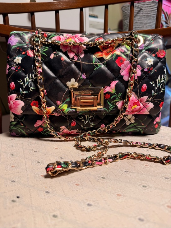 Aldo Handbags - Black Floral Quilted Chain Shoulder Bag